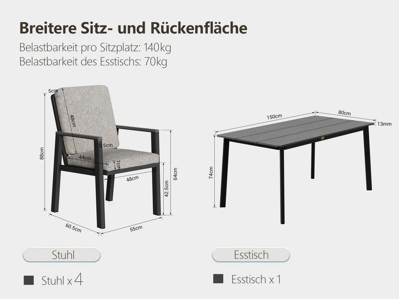 MeXo Gartenlounge-Set Aluminium Gartenmöbel 5-tlg. Beige/Grau - Bild 4