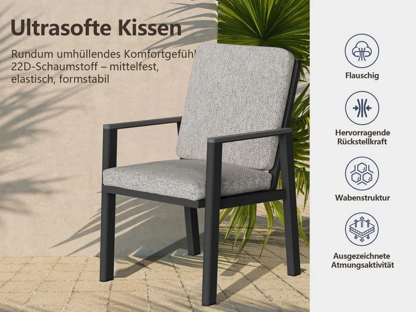 MeXo Gartenlounge-Set Aluminium Gartenmöbel 5-tlg. Beige/Grau - Bild 5