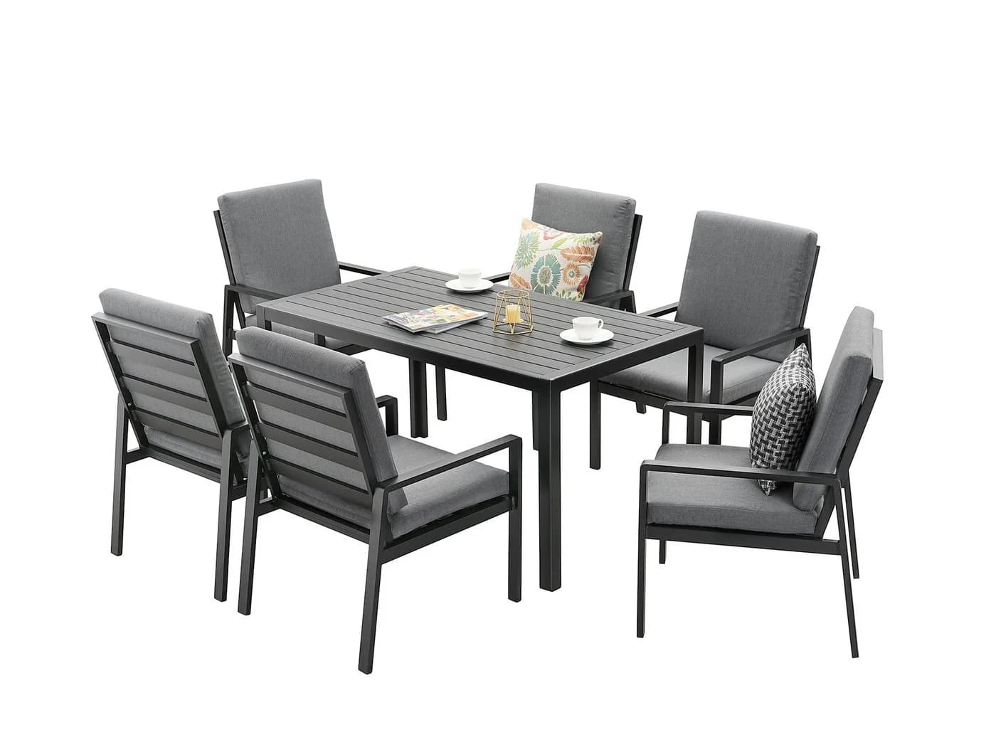 MeXo Gartenlounge-Set 6-tlg. mit Esstisch Grau Aluminium