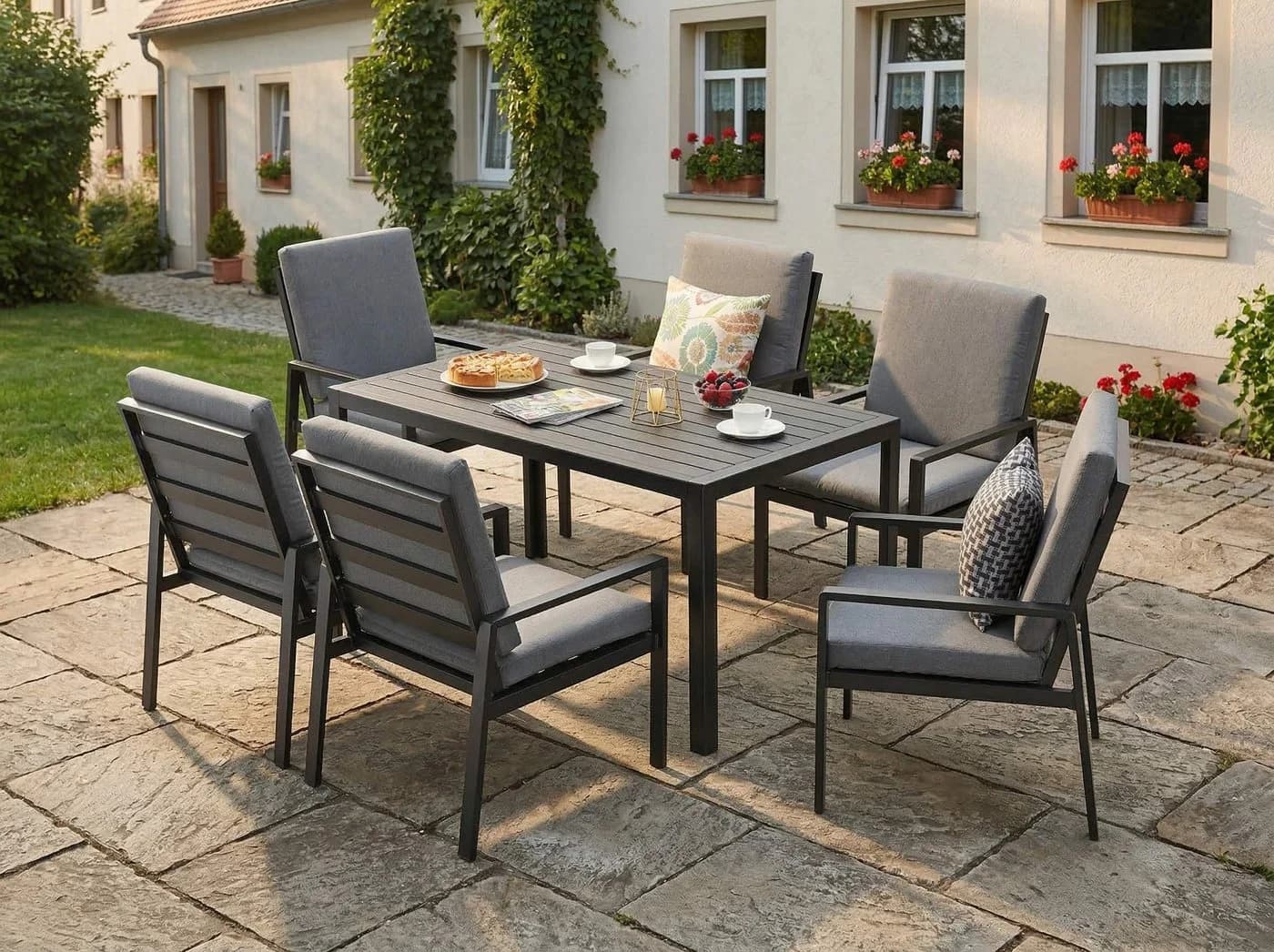 MeXo Gartenlounge-Set 6-tlg. mit Esstisch Grau Aluminium - Bild 2
