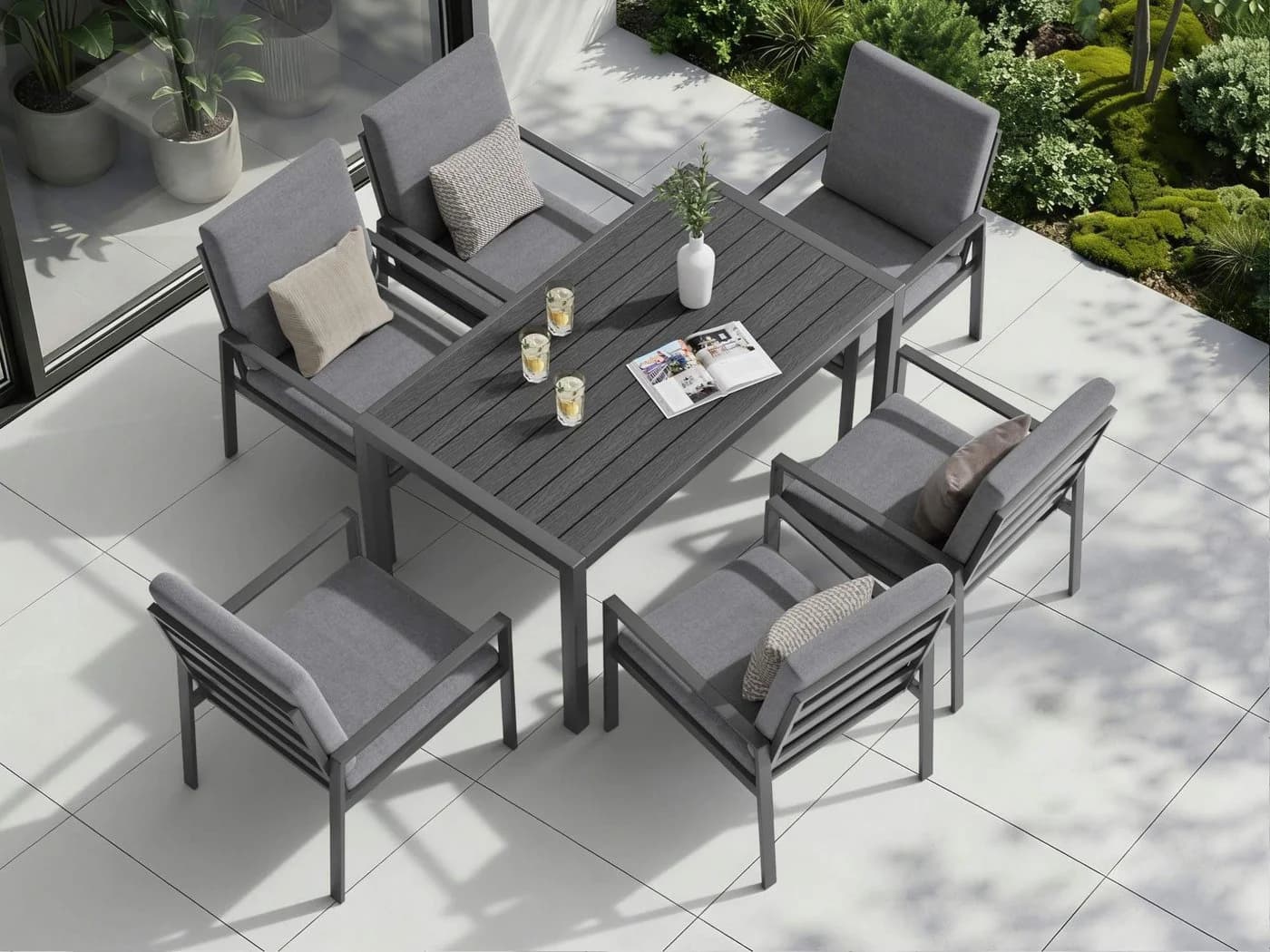 MeXo Gartenlounge-Set 6-tlg. mit Esstisch Grau Aluminium - Bild 4