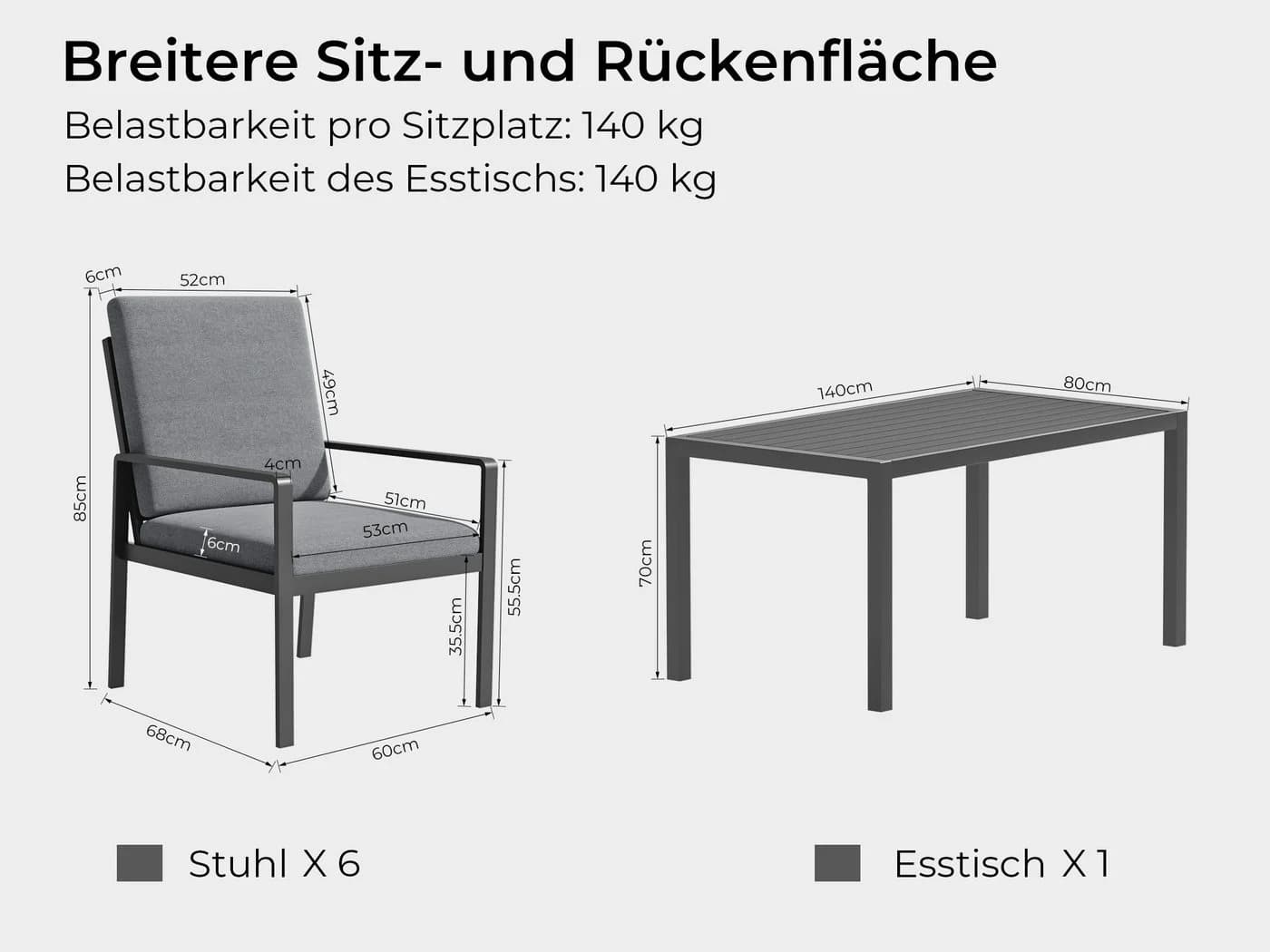 MeXo Gartenlounge-Set 6-tlg. mit Esstisch Grau Aluminium - Bild 5