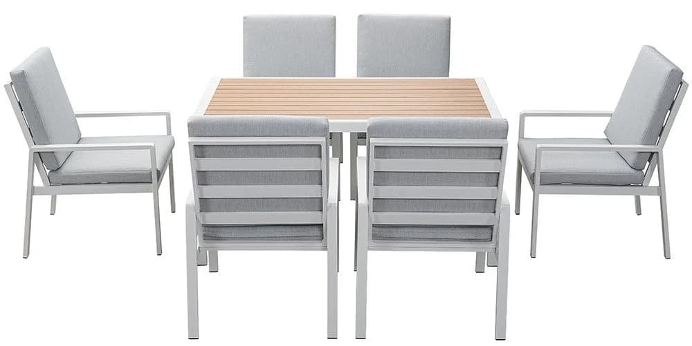MeXo Gartenlounge-Set 6-tlg. mit Esstisch Aluminium Weiß