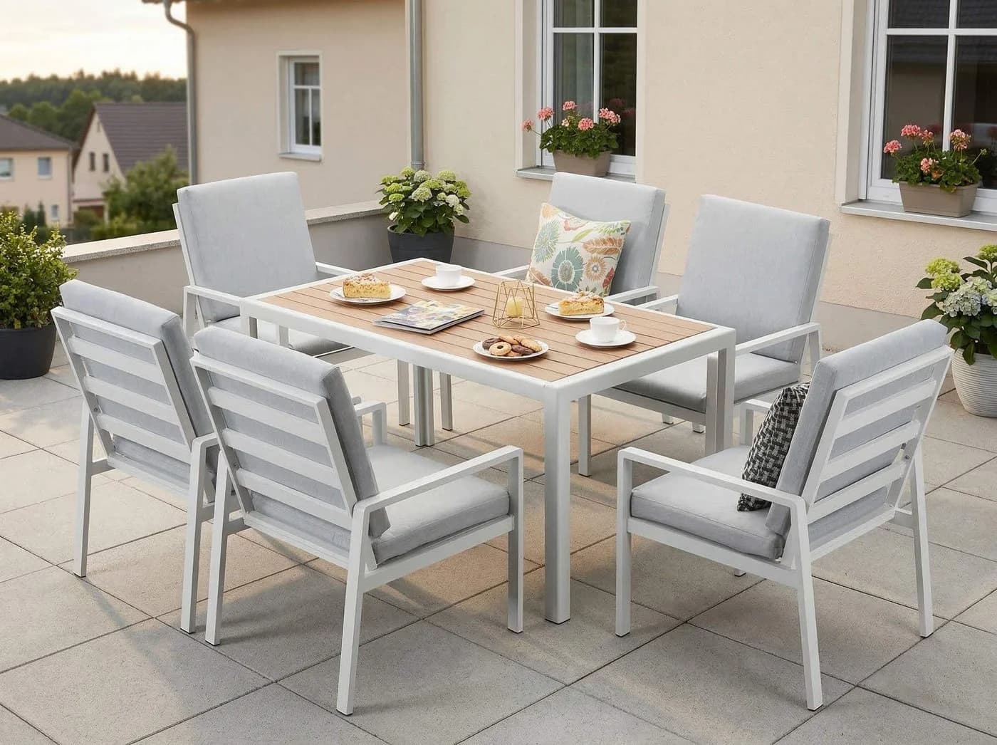MeXo Gartenlounge-Set 6-tlg. mit Esstisch Aluminium Weiß - Bild 2