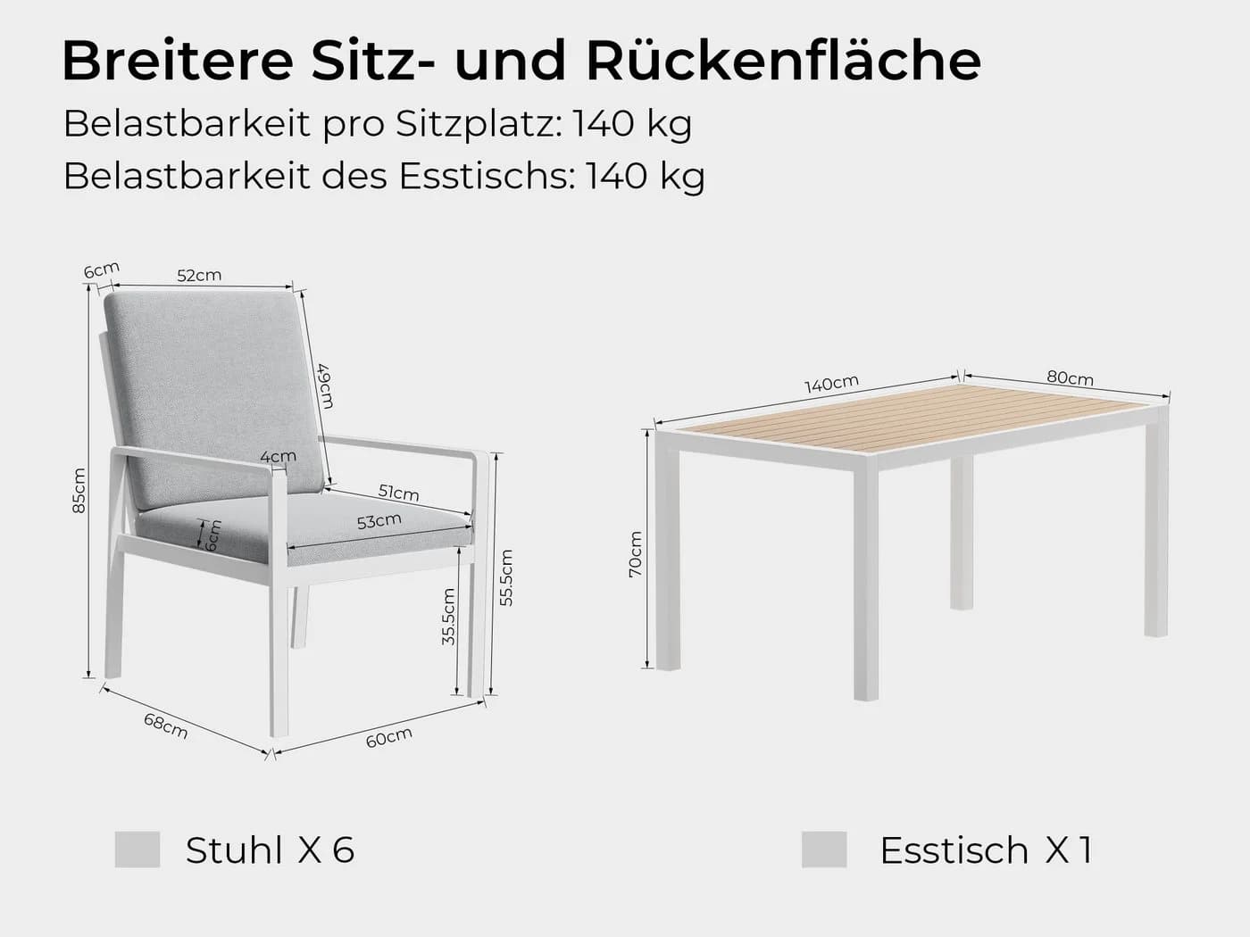MeXo Gartenlounge-Set 6-tlg. mit Esstisch Aluminium Weiß - Bild 5
