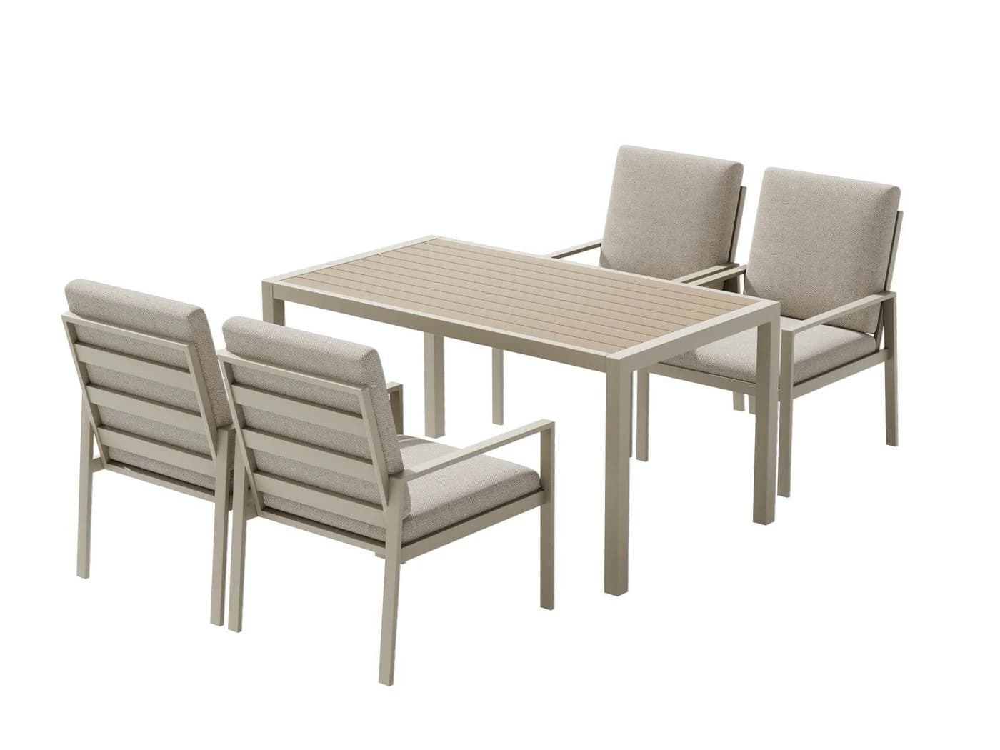 MeXo Gartenlounge-Set 5-tlg. Aluminium Beige mit Esstisch