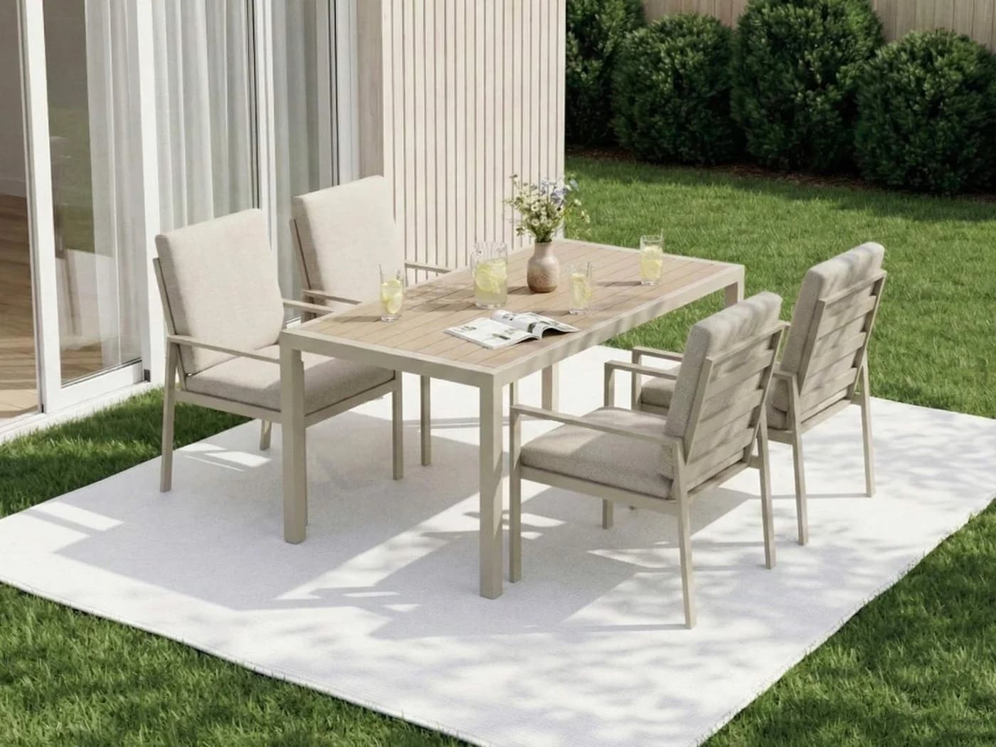 MeXo Gartenlounge-Set 5-tlg. Aluminium Beige mit Esstisch - Bild 4