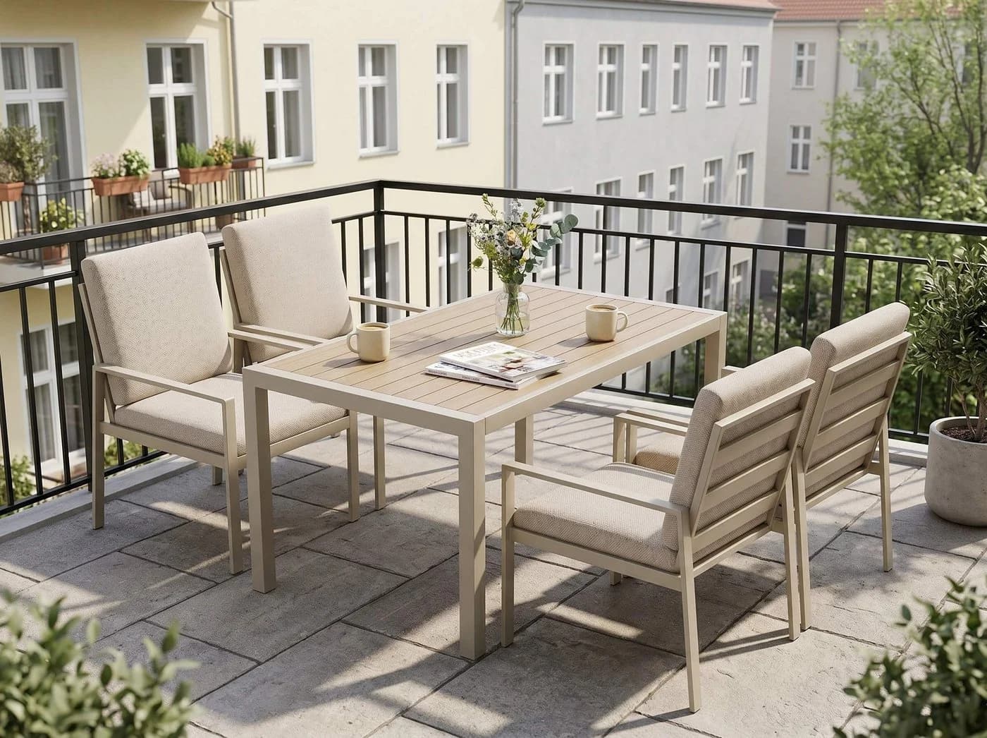 MeXo Gartenlounge-Set 5-tlg. Aluminium Beige mit Kissen - Bild 2