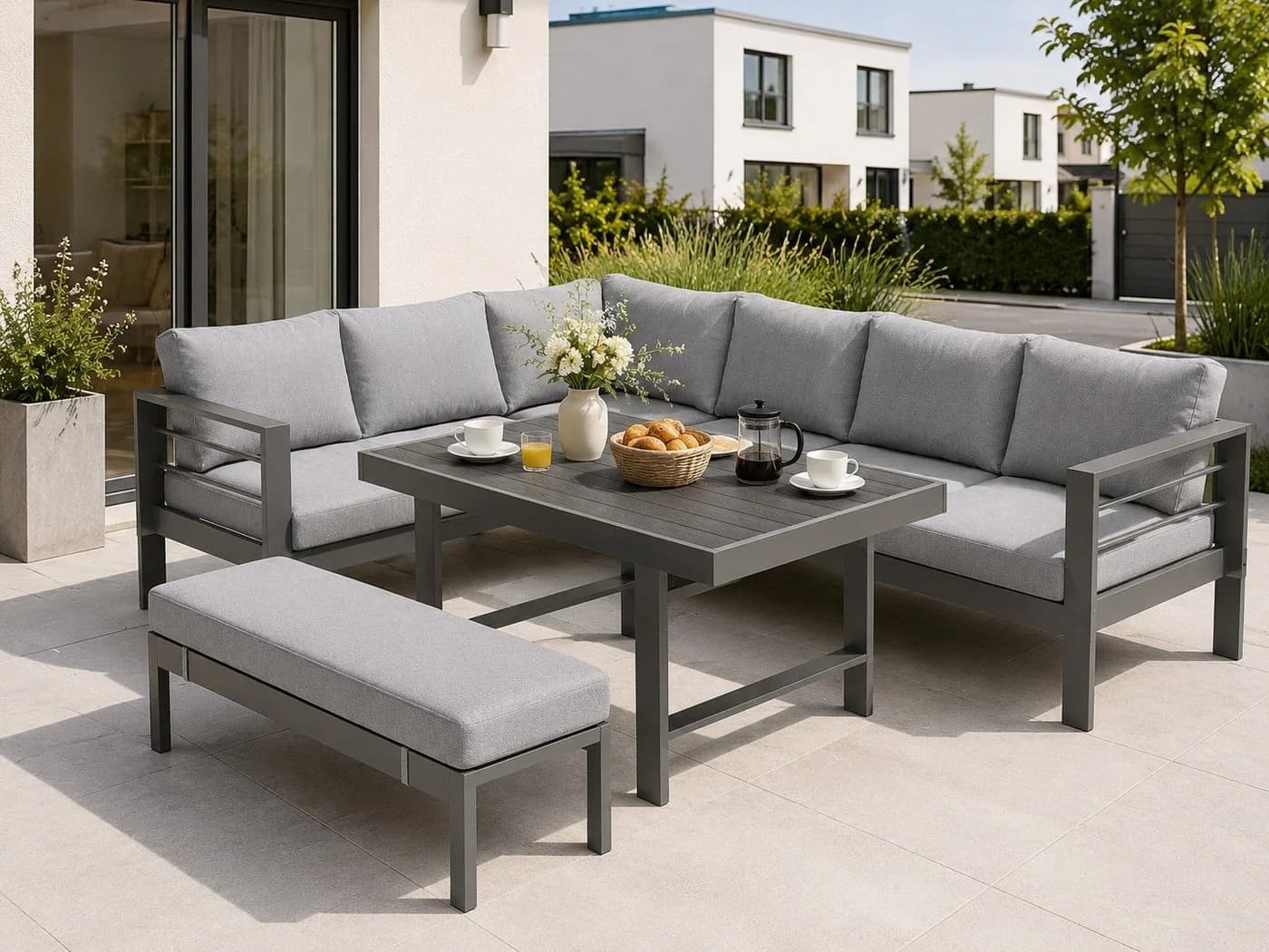 MeXo Gartenlounge-Set XXL 5-tlg. Aluminium Grau mit Kissen - Bild 2
