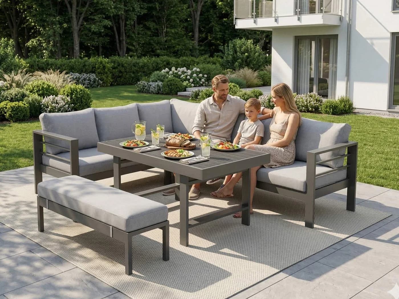 MeXo Gartenlounge-Set XXL 5-tlg. Aluminium Grau mit Kissen - Bild 3