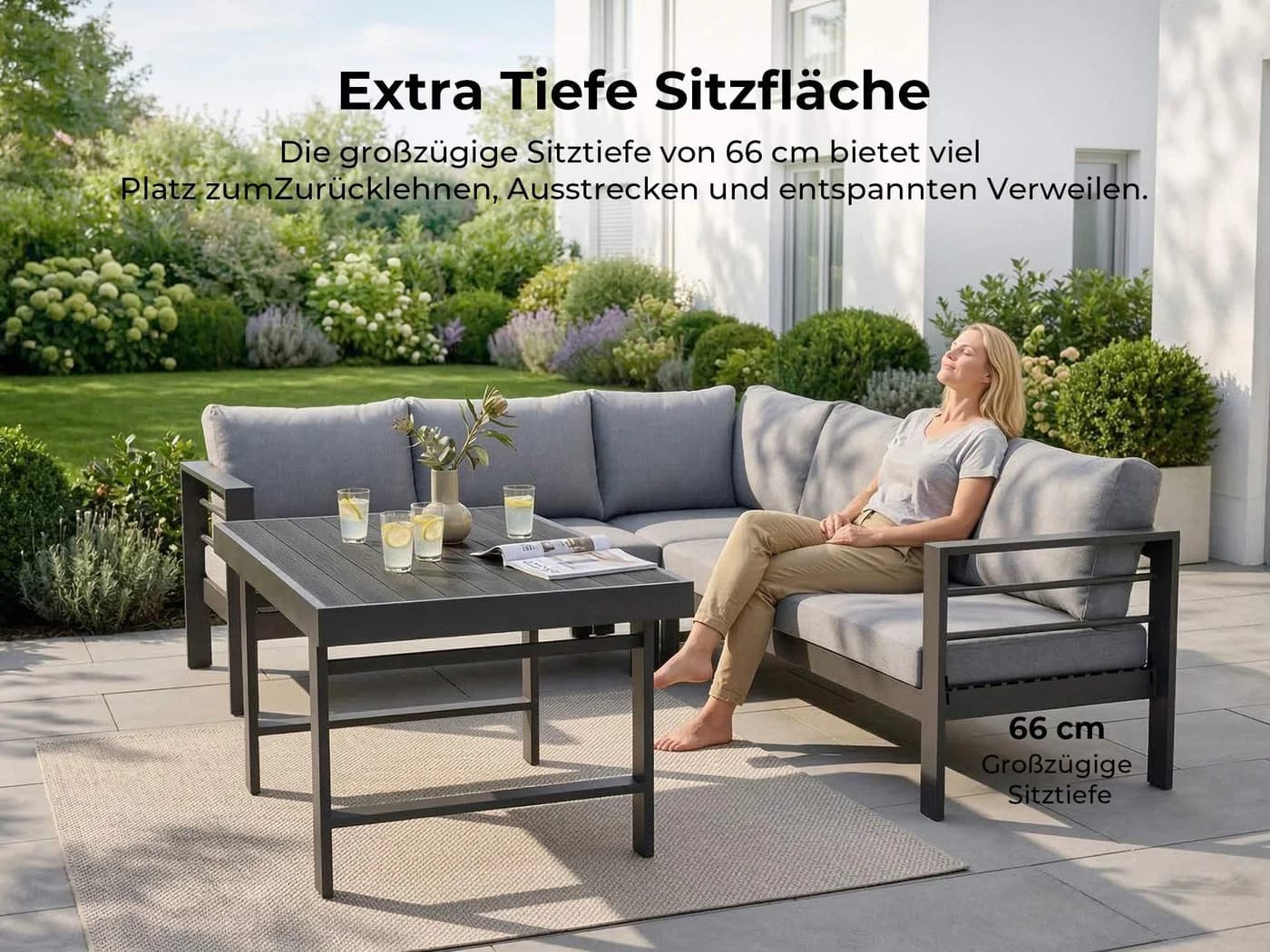 MeXo Gartenlounge-Set XXL 5-tlg. Aluminium Grau mit Kissen - Bild 5