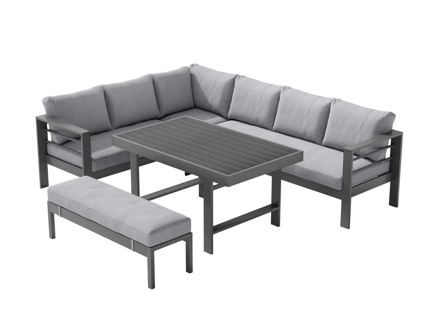 MeXo Gartenlounge-Set Aluminium Eck 5-tlg. Grau mit Kissen