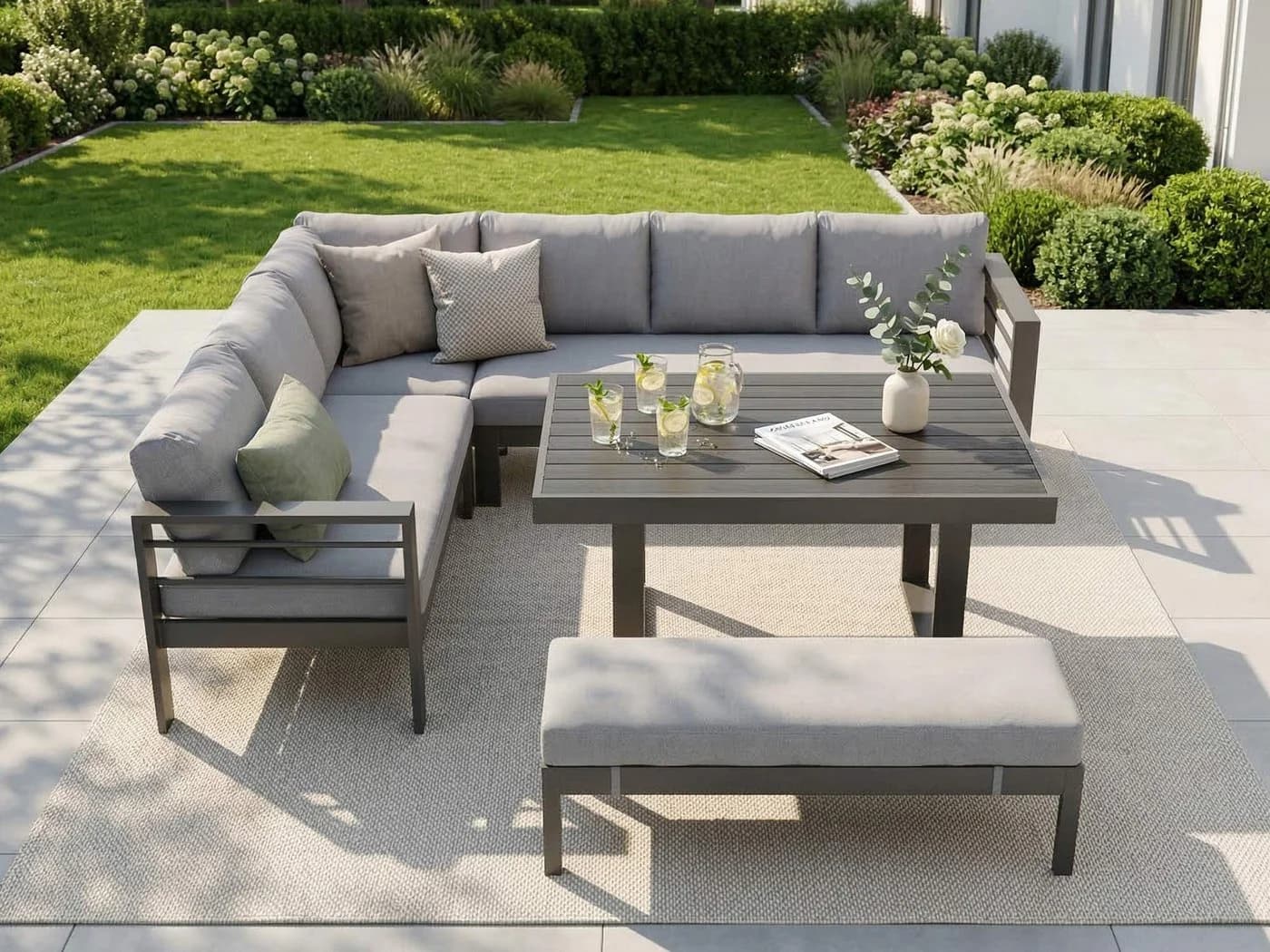 MeXo Gartenlounge-Set Aluminium Eck 5-tlg. Grau mit Kissen - Bild 4
