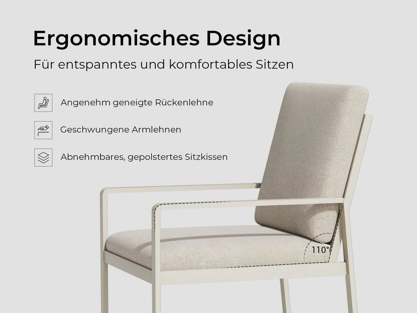 MeXo Gartenstuhl Aluminium mit Kissen wetterfest - Bild 3