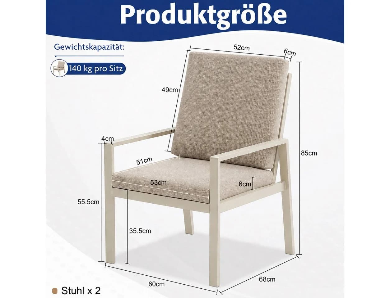 MeXo Gartenlounge-Set 2-tlg. Aluminium Sessel Beige - Bild 3
