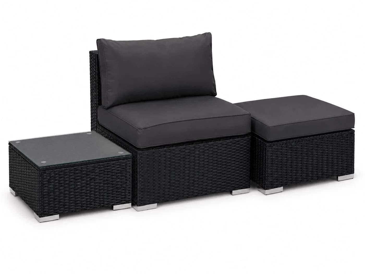 MeXo Gartenlounge-Set Schwarz Poly-Rattan mit Fußhocker