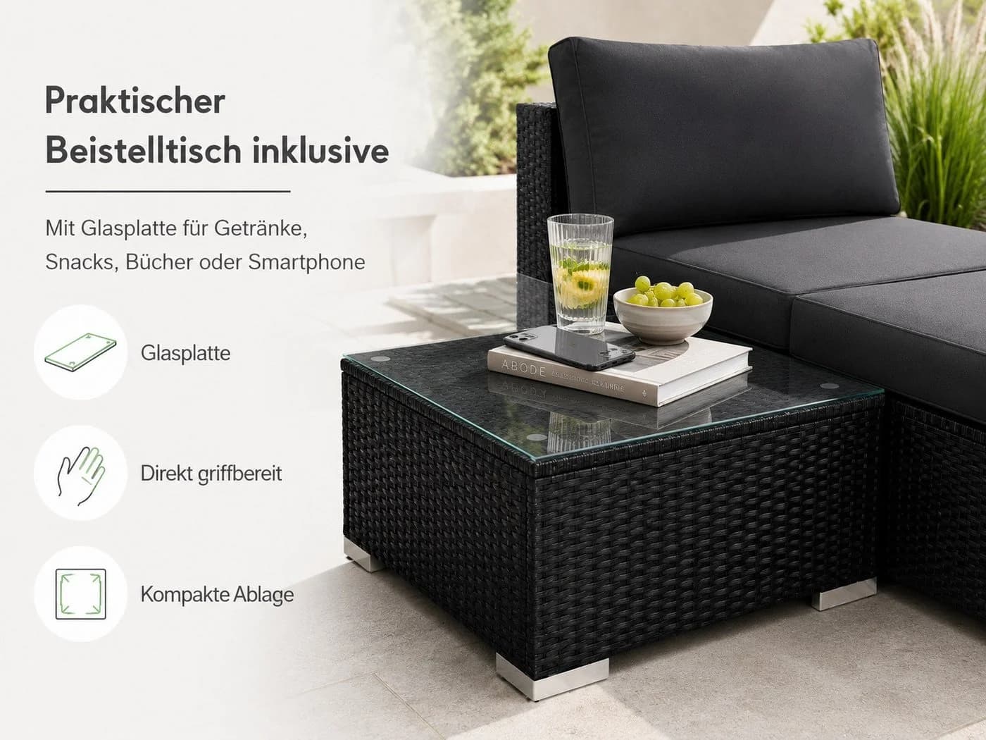 MeXo Gartenlounge-Set Schwarz Poly-Rattan mit Fußhocker - Bild 5