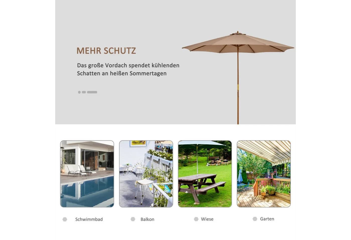 MC Star Sonnenschirm Holz 300 cm Khaki Bambus - Bild 4