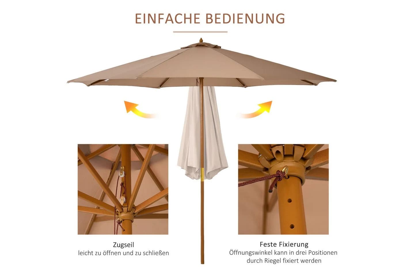 MC Star Sonnenschirm Holz 300 cm Khaki Bambus - Bild 5