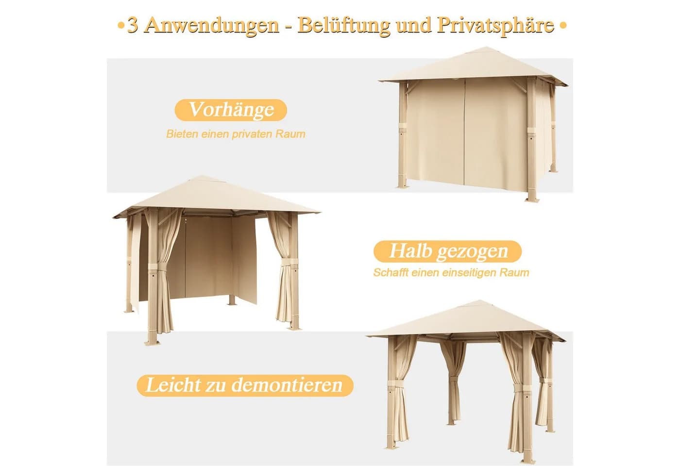 HOMALL Pavillon 3x3/3x4m Patio Beige 90-mm-Aluminium - Bild 4