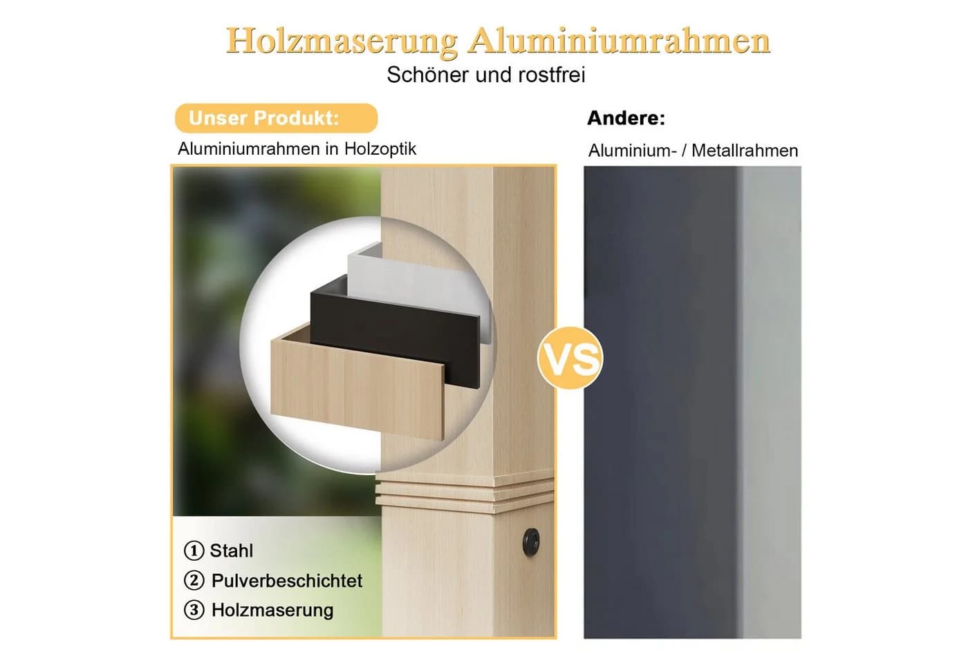HOMALL Pavillon 3x3/3x4m Patio Beige 90-mm-Aluminium - Bild 5