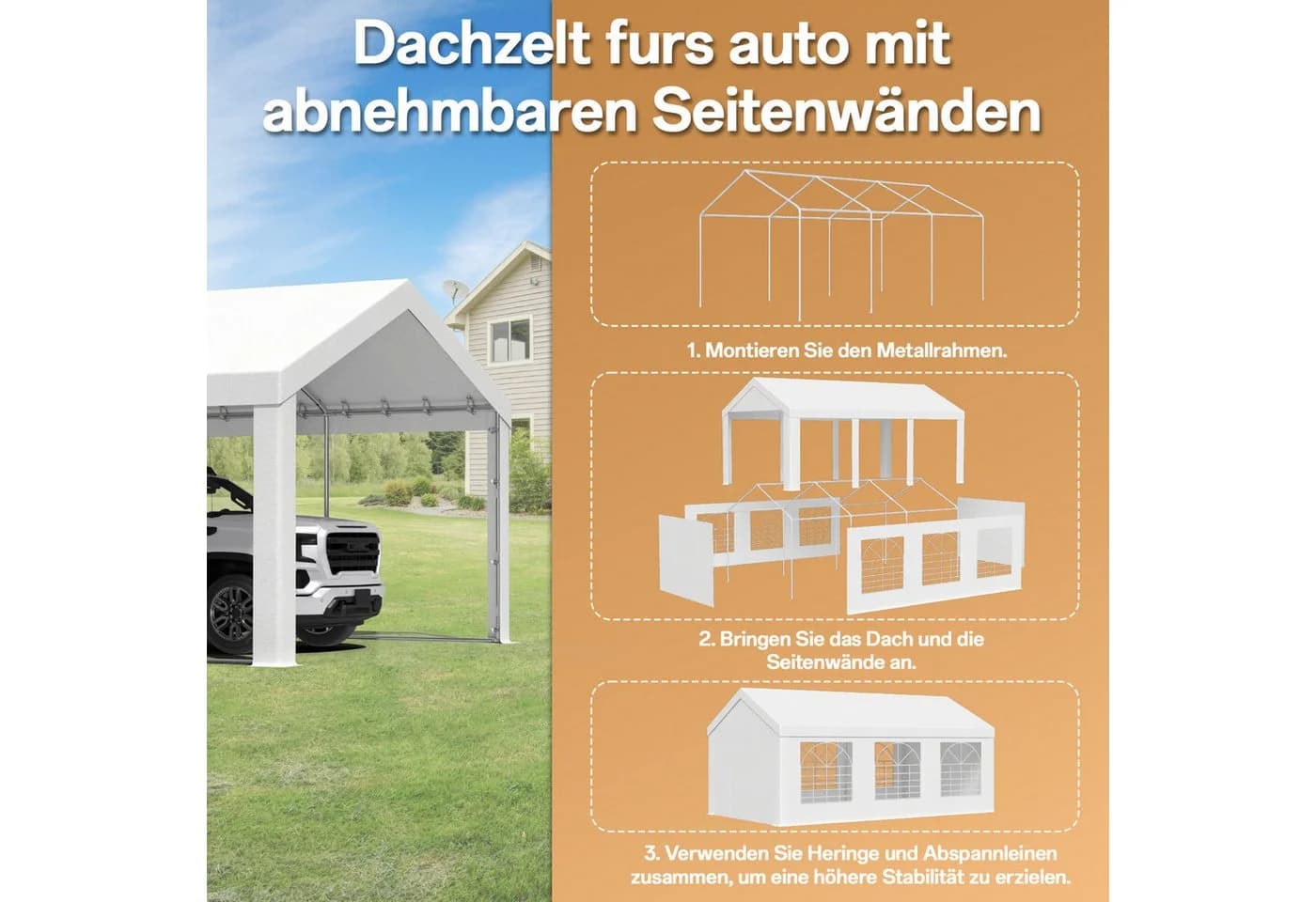 HOMALL Pavillon Partyzelt Weiß Stahlrahmen Wasserdicht - Bild 4