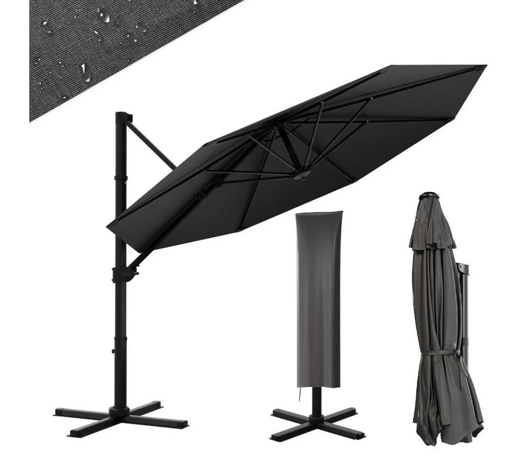 HOMALL Sonnenschirm 270/330cm Grau 360° drehbar mit Ständer
