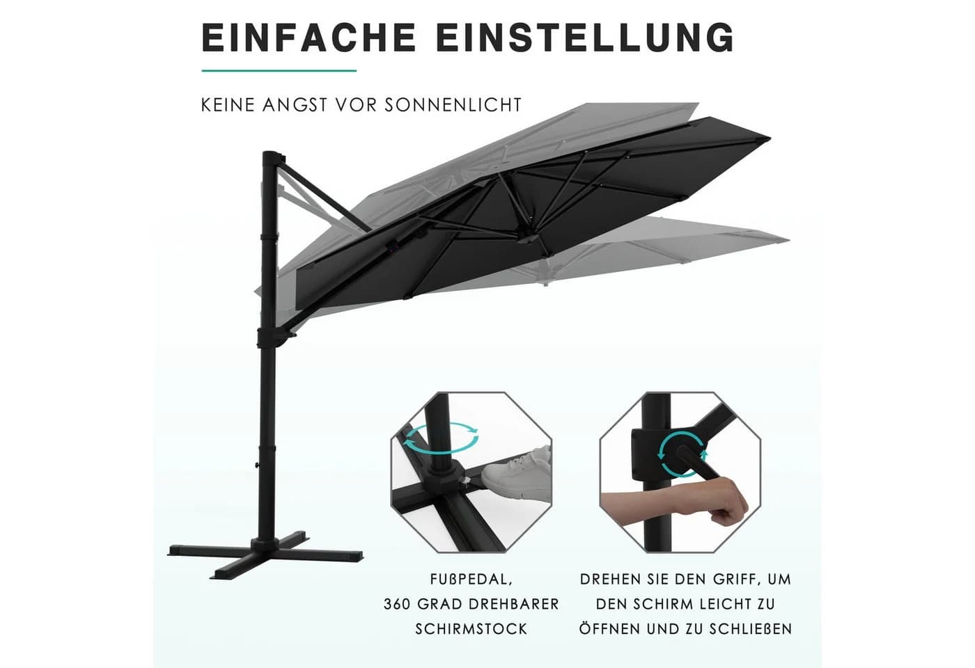 HOMALL Sonnenschirm 270/330cm Grau 360° drehbar mit Ständer - Bild 3