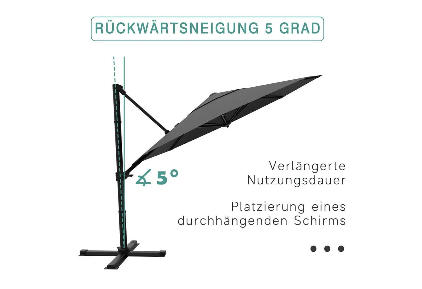 HOMALL Sonnenschirm 270/330cm Grau 360° drehbar mit Ständer - Bild 5