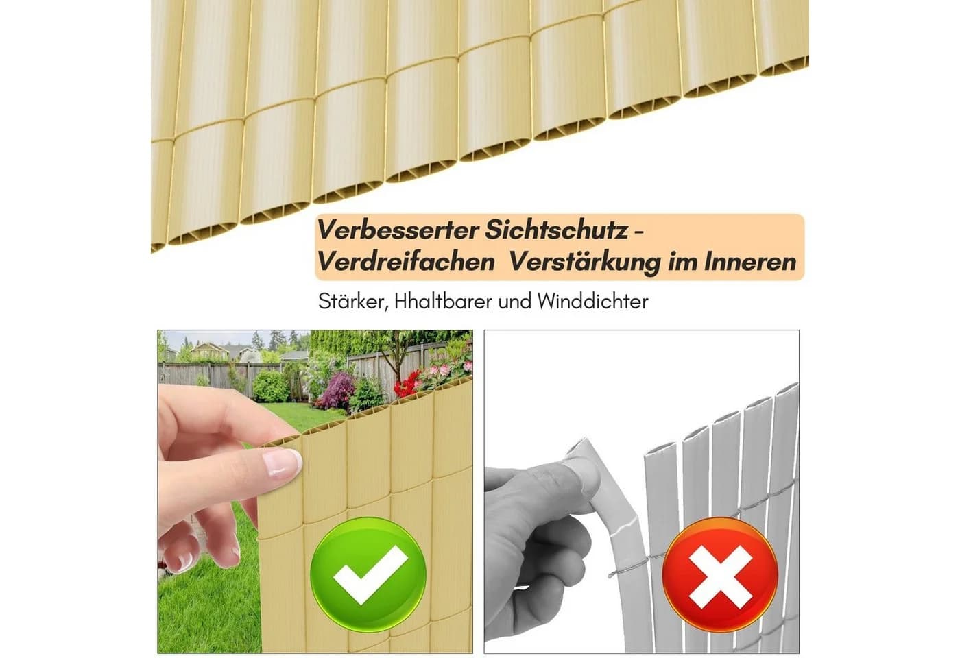 Clanmacy Balkonsichtschutz PVC Sichtschutzmatte Bambus - Bild 5