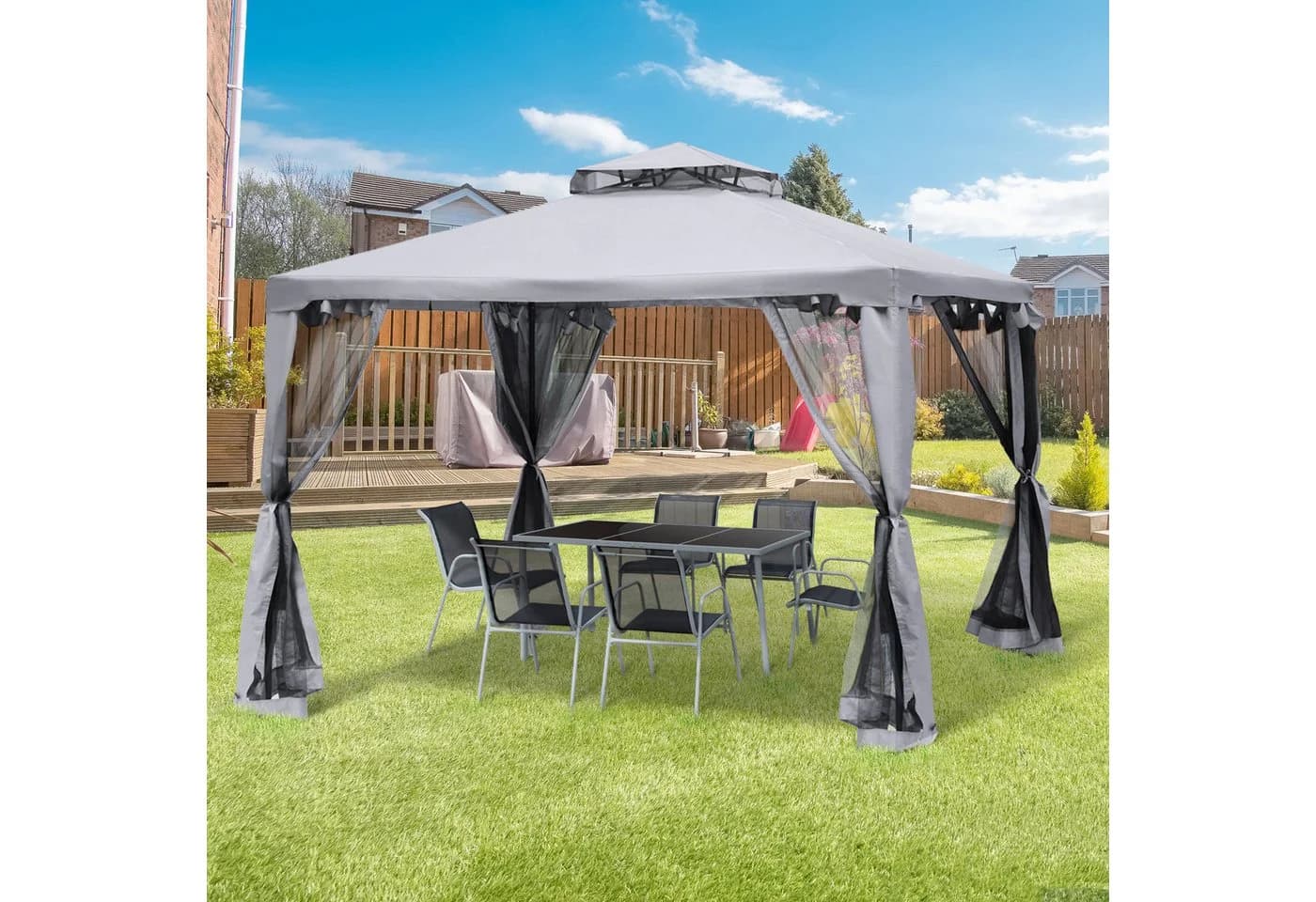 MC Star Gartenpavillon 3x3m mit 4 Seitenwänden wetterfest grau - Bild 4