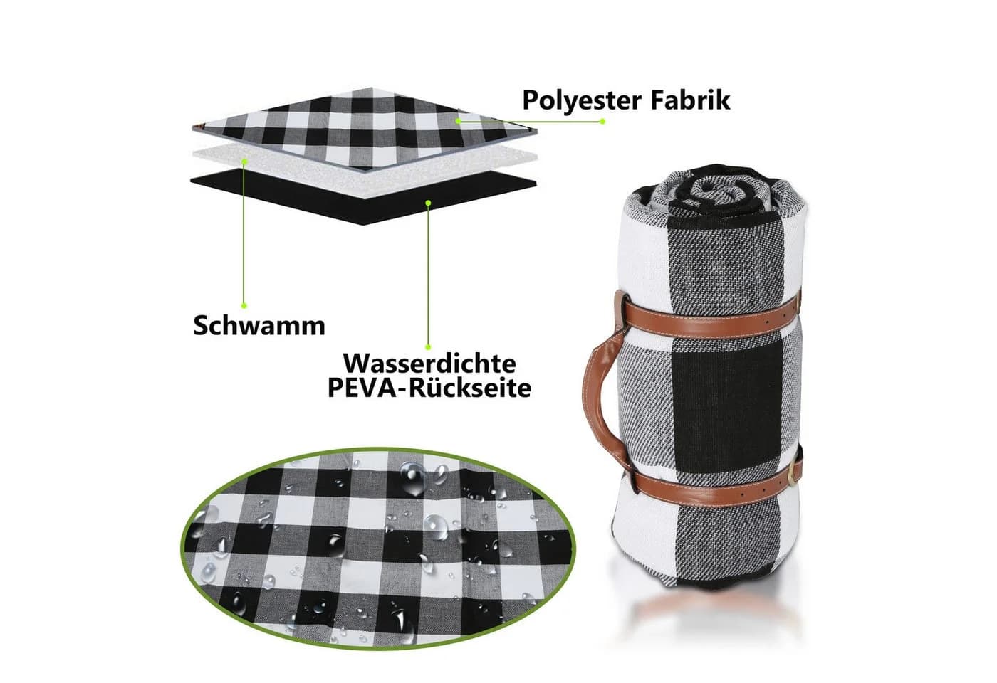 Picknickdecke 200x200cm Wasserdicht Reisedecke mit Tragegriff - Bild 3