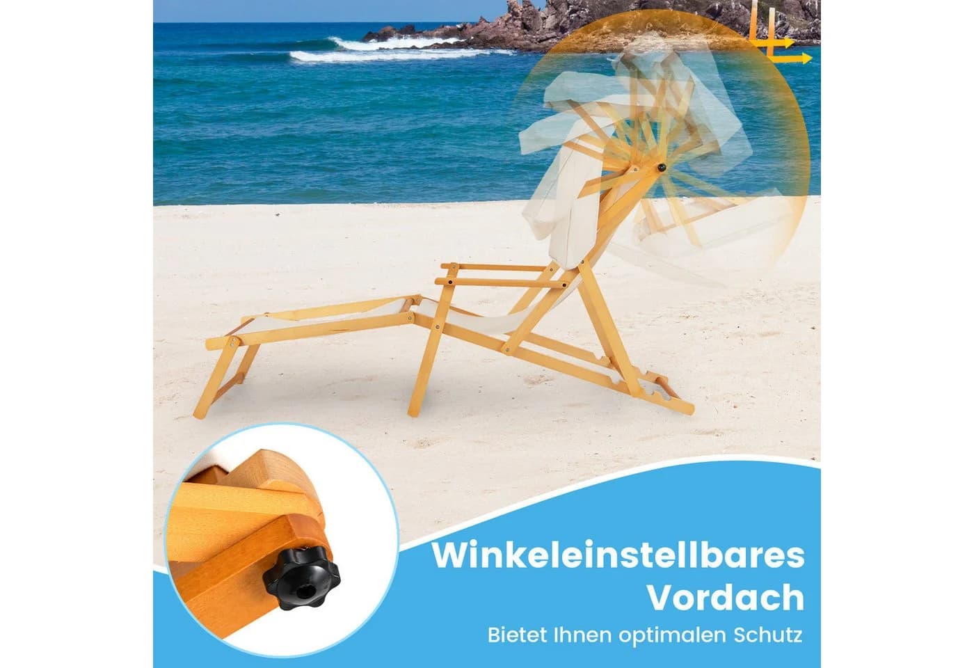 COSTWAY Gartenliege mit Dach, verstellbar, aus Massivholz