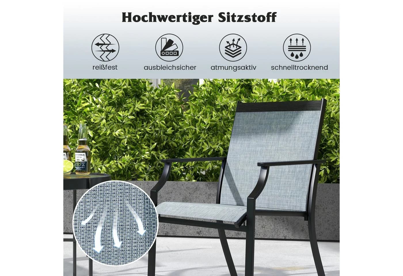 COSTWAY Gartenstuhl 2er Set 50 cm breitere Sitzfläche mit Armlehne