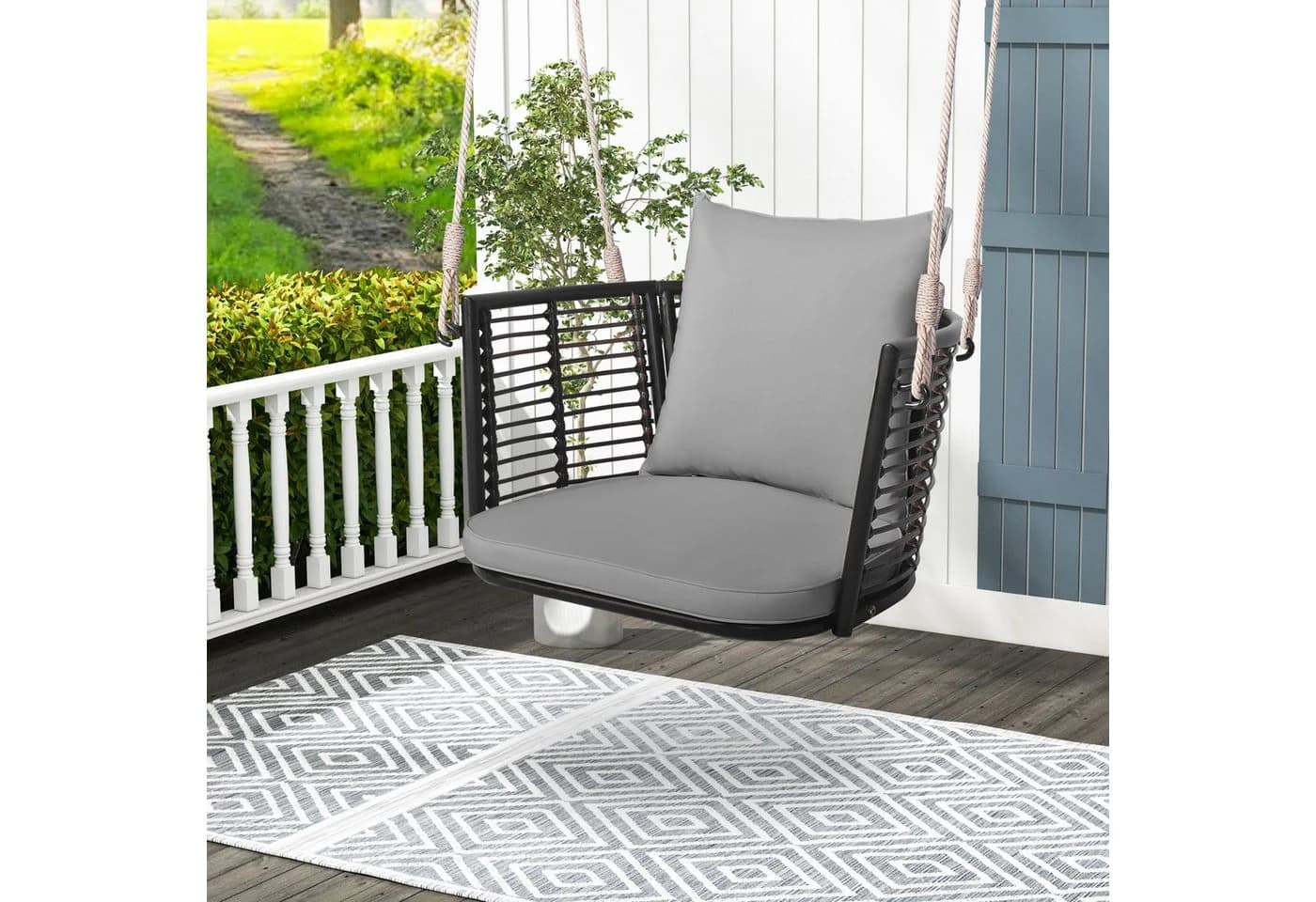COSTWAY Hängesessel Rattan grau mit Kissen