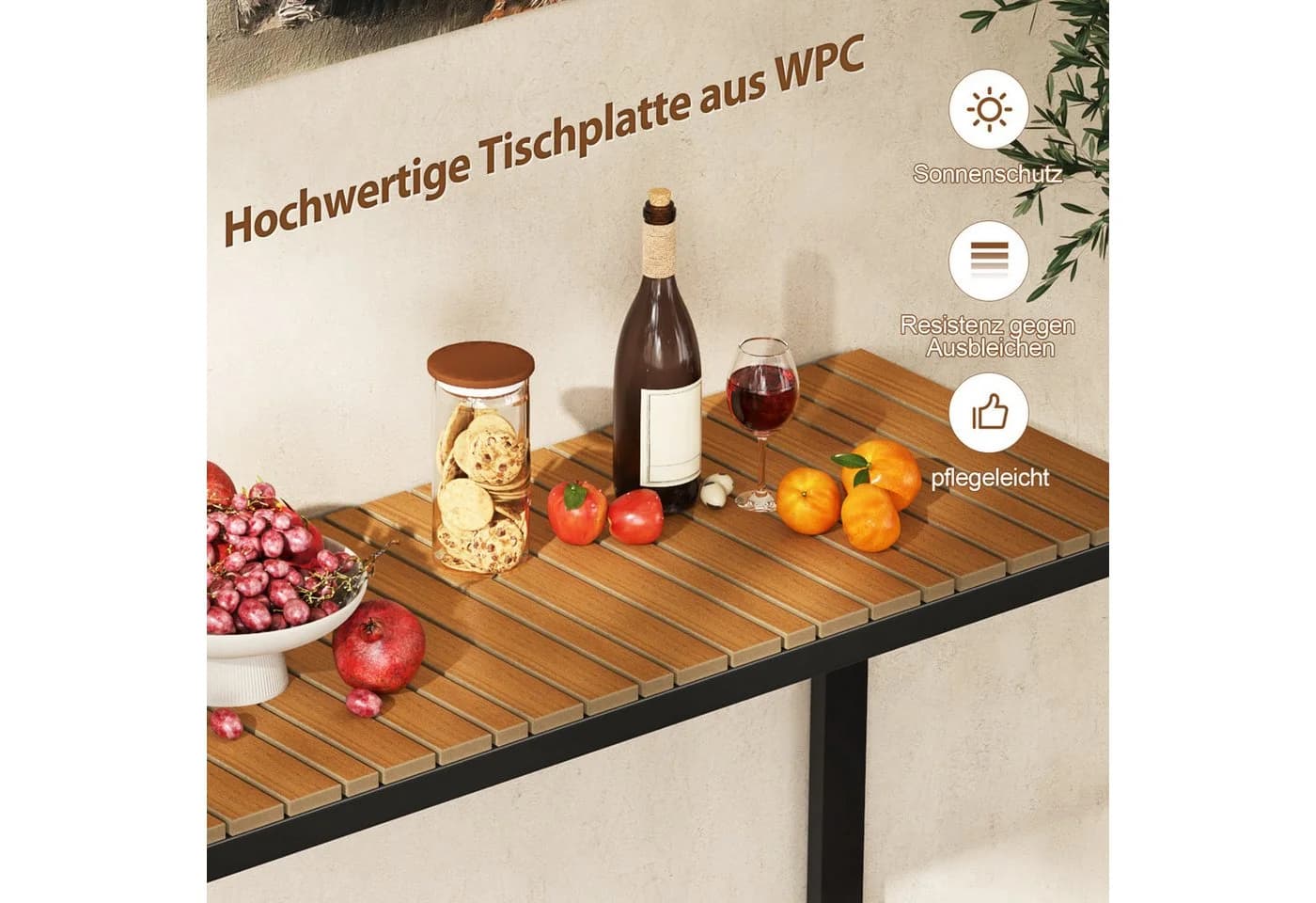 COSTWAY Gartentisch Konsolentisch Braun Schwarz WPC Metall