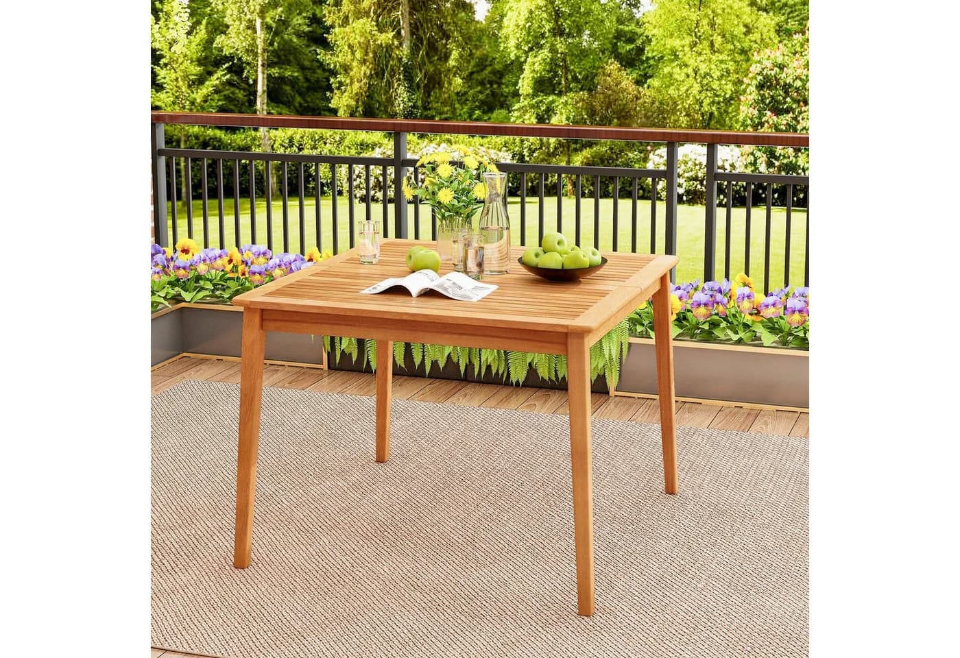 COSTWAY Gartentisch 100 cm Akazienholz Quadratisch