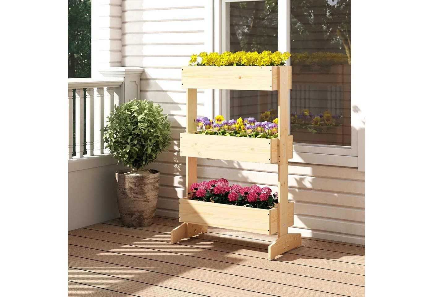 COSTWAY Blumenkasten 3-stufig Hochbeet Kiefernholz Natur