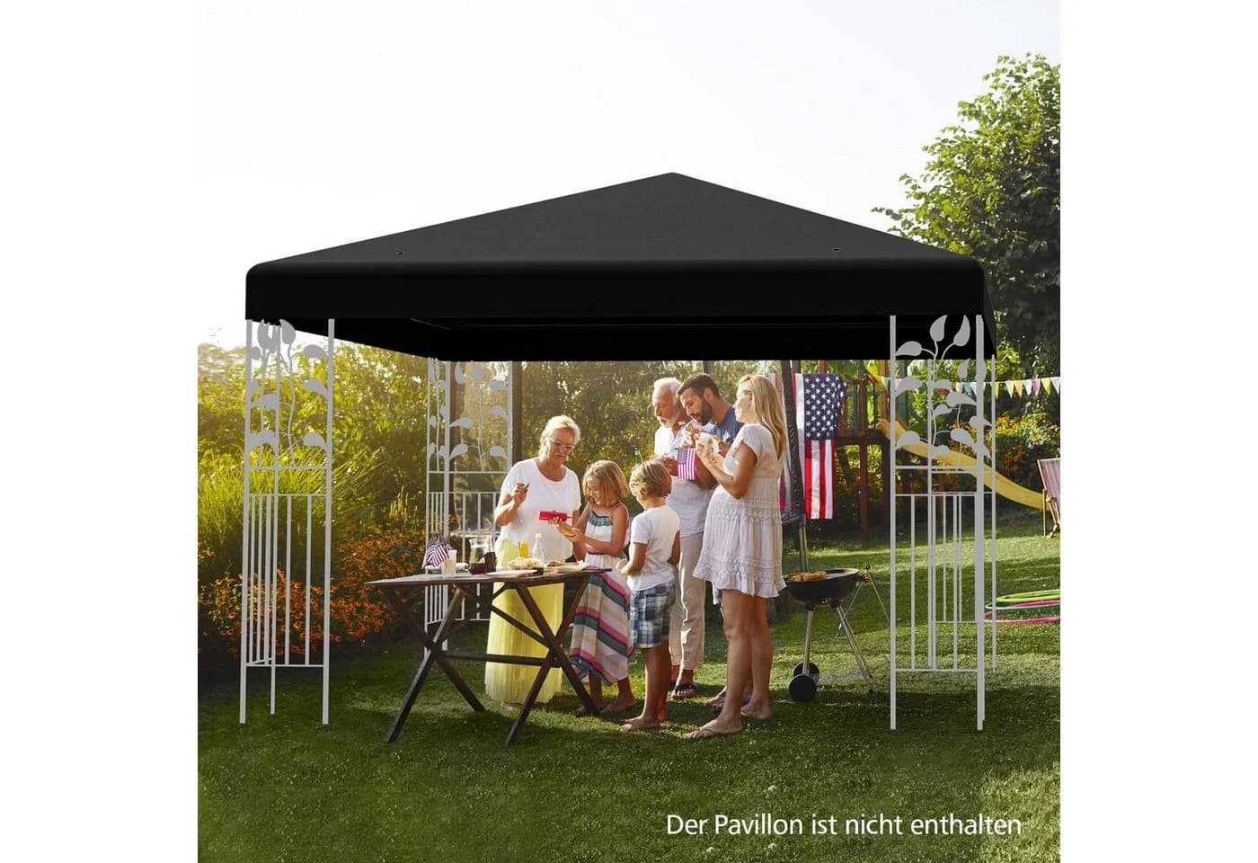 COSTWAY Pavillon-Ersatzdach 3x3m Schwarz mit Ablauflöchern & Klettverschlüssen