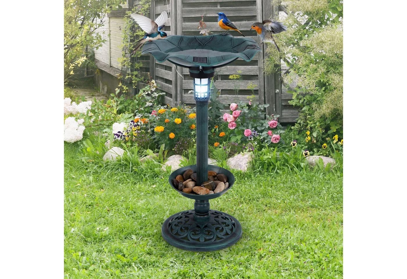 Vogeltränke und Futterspender mit Solarlicht