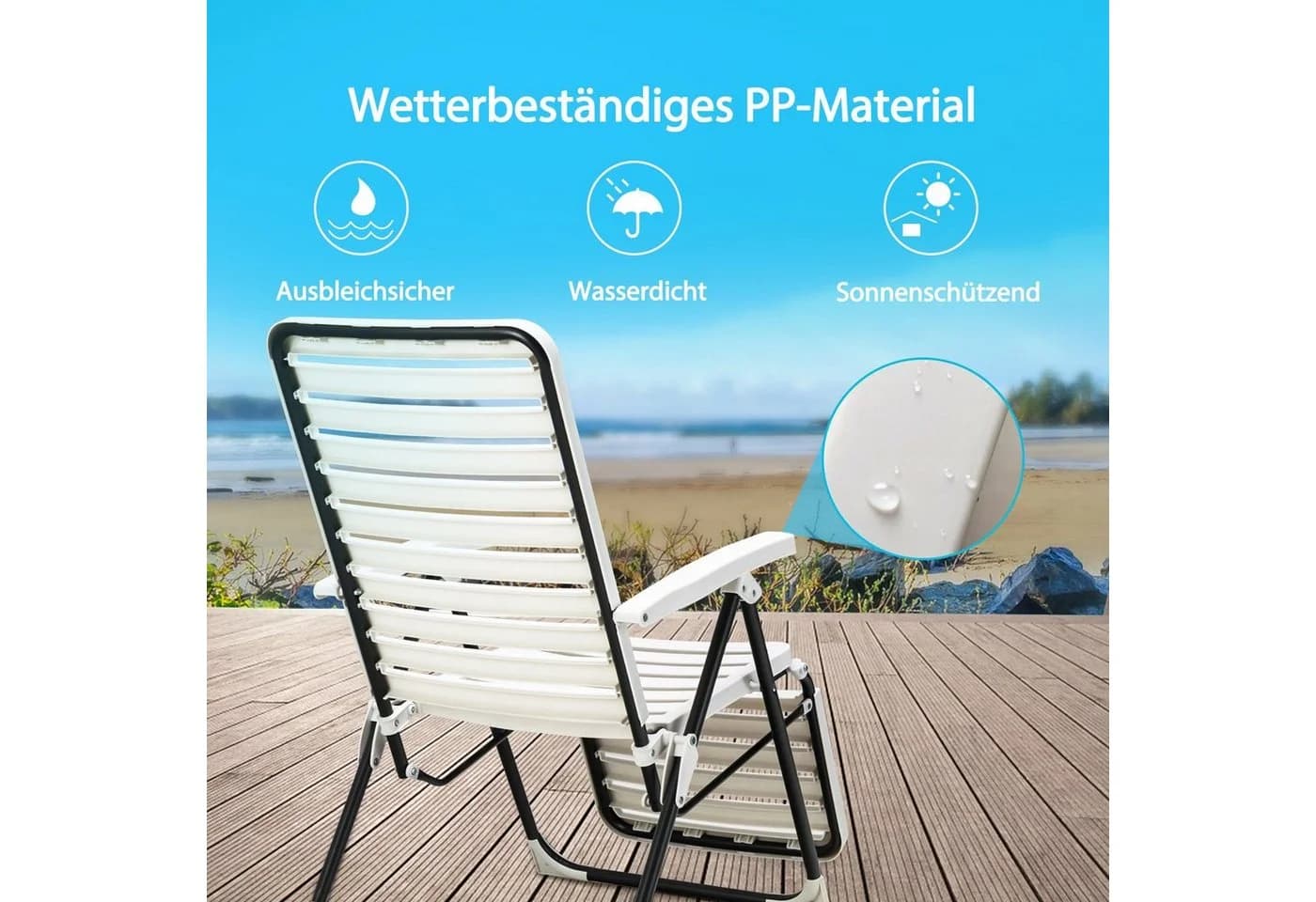 COSTWAY Gartenliege Liegestuhl 2 St. 7-fach verstellbar klappbar weiß