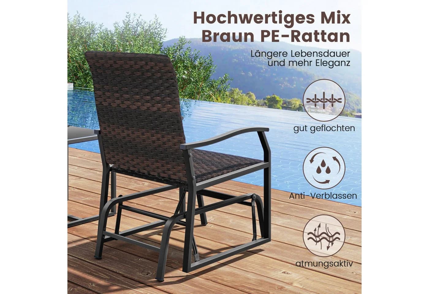 COSTWAY Balkonset 3-tlg. mit 2 Schaukelstühlen & Tisch Rattan