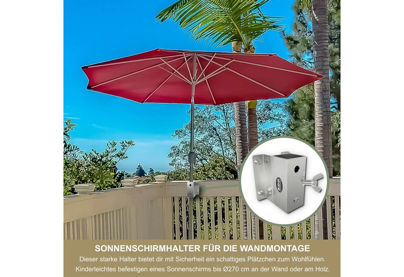 KDR Edelstahl Sonnenschirmhalter Wandmontage Silber
