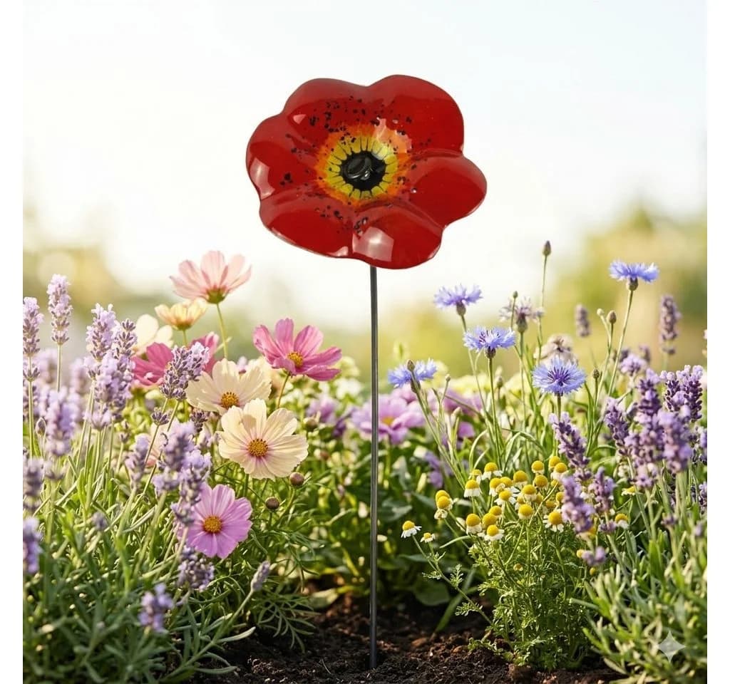 Cwwn Gartenstecker Glasblume Handgefertigt
