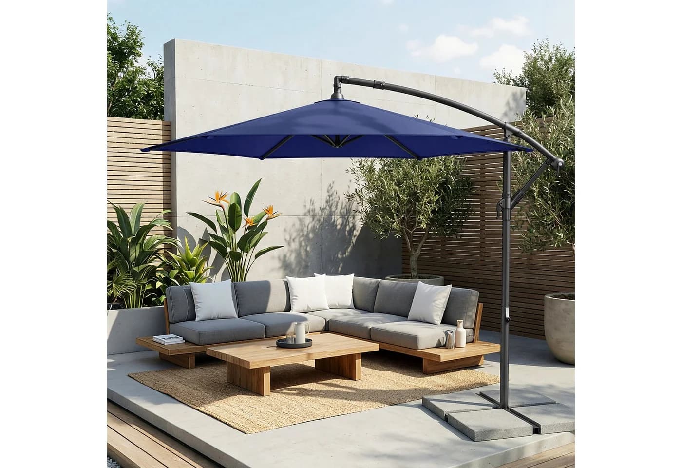 SONGMICS Sonnenschirm 300 cm UV-Schutz UPF 50+ Marineblau
