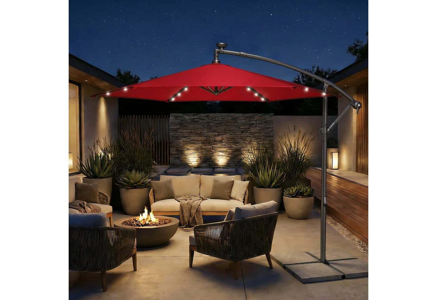 SONGMICS Sonnenschirm 300 cm LED-Beleuchtung UPF 50+