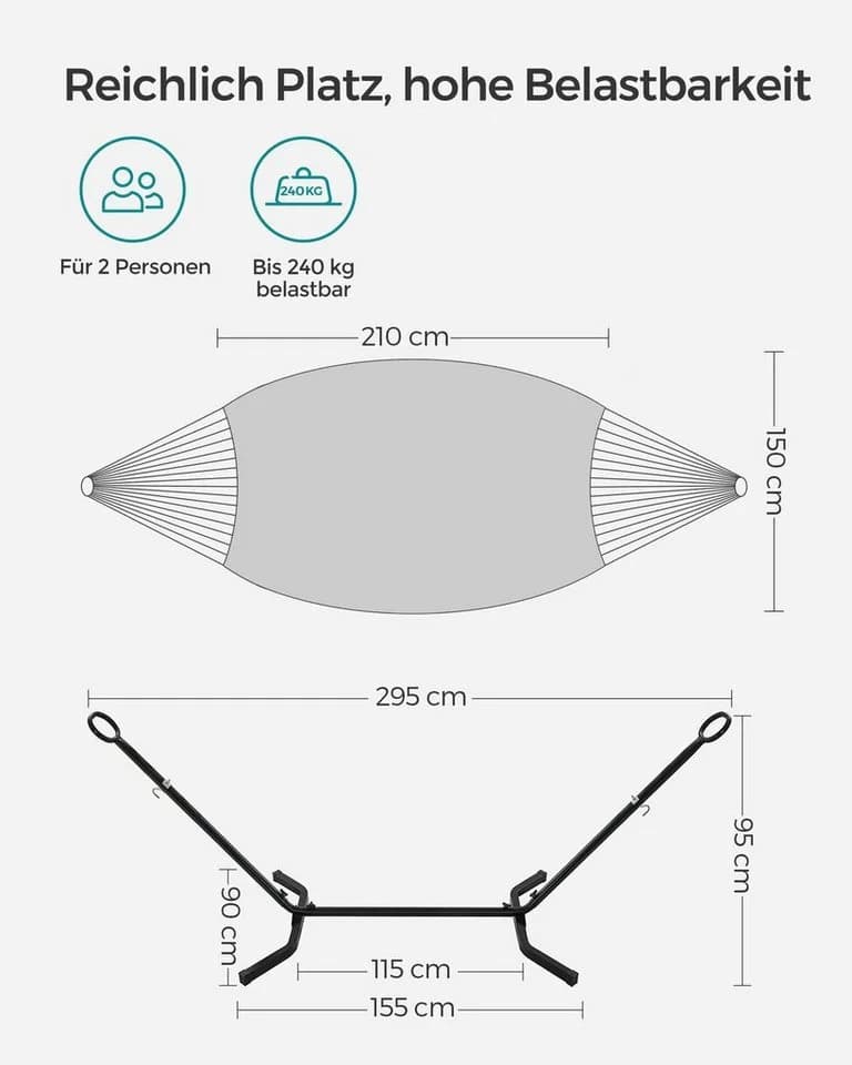 SONGMICS Hängematte 5 Höhen verstellbar 240 kg belastbar