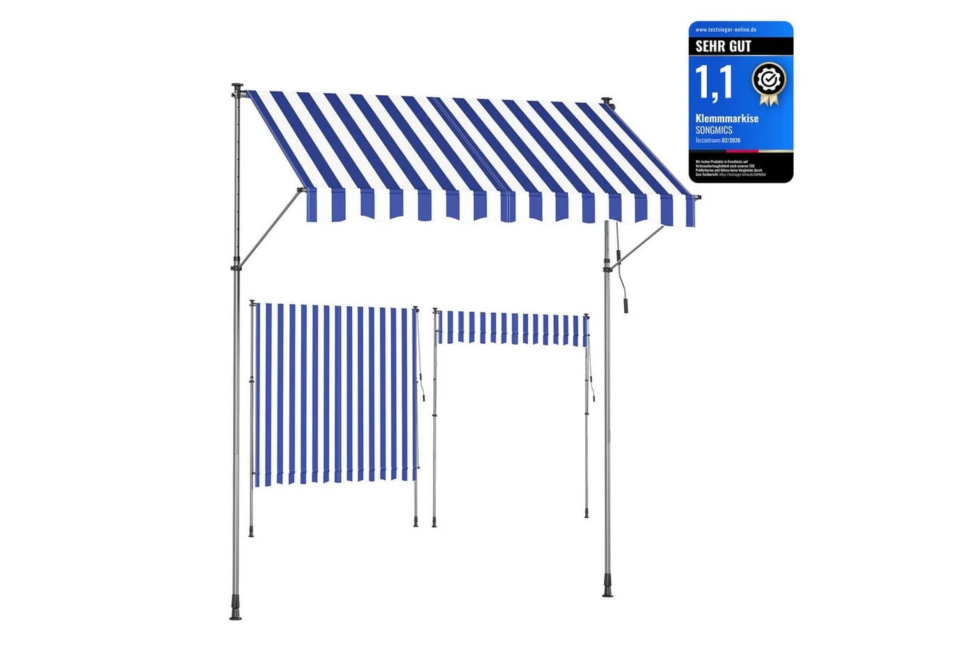 SONGMICS Klemmmarkise Balkonschatten Blau-Weiß UV-Schutz