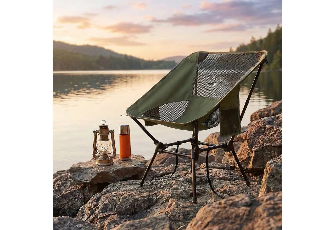 SONGMICS Campingstuhl höhenverstellbar Klappstuhl Grün mit 2 Taschen