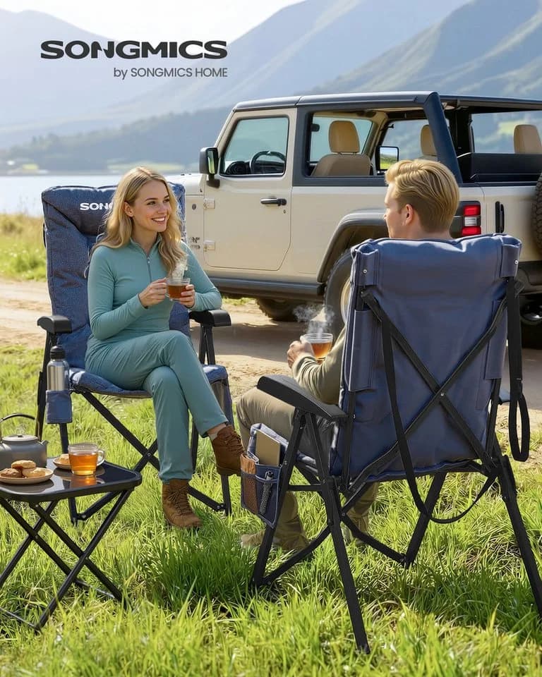 SONGMICS Campingstuhl Blau Verstellbare Rückenlehne mit Polsterung